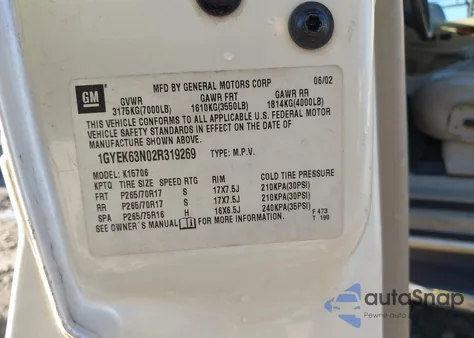 2002 Cadillac Escalade Standard z USA, uszkodzony, nr VIN 1GYEK63N02R319269